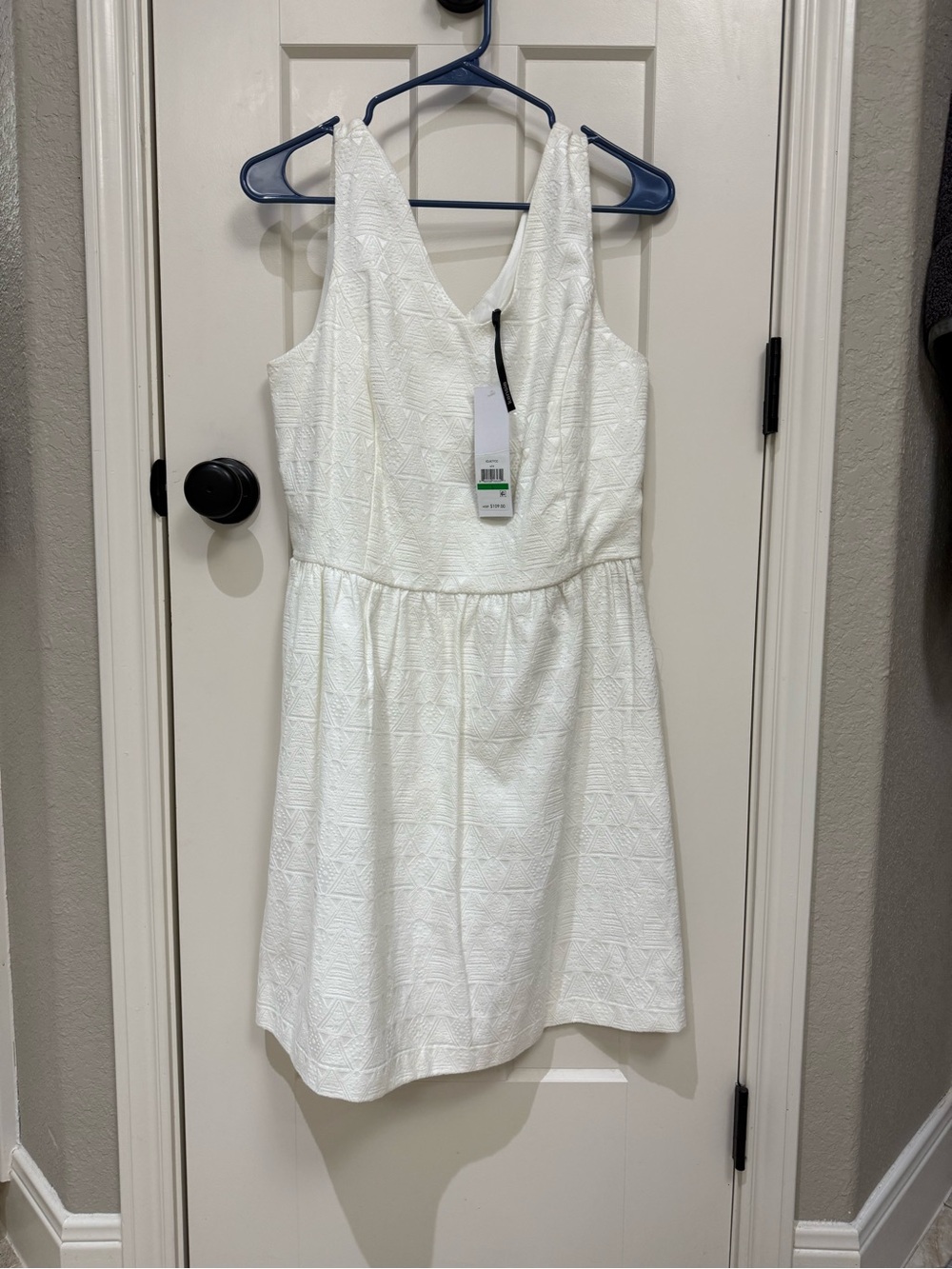 Kensie textured fit and flare white womens mini dress